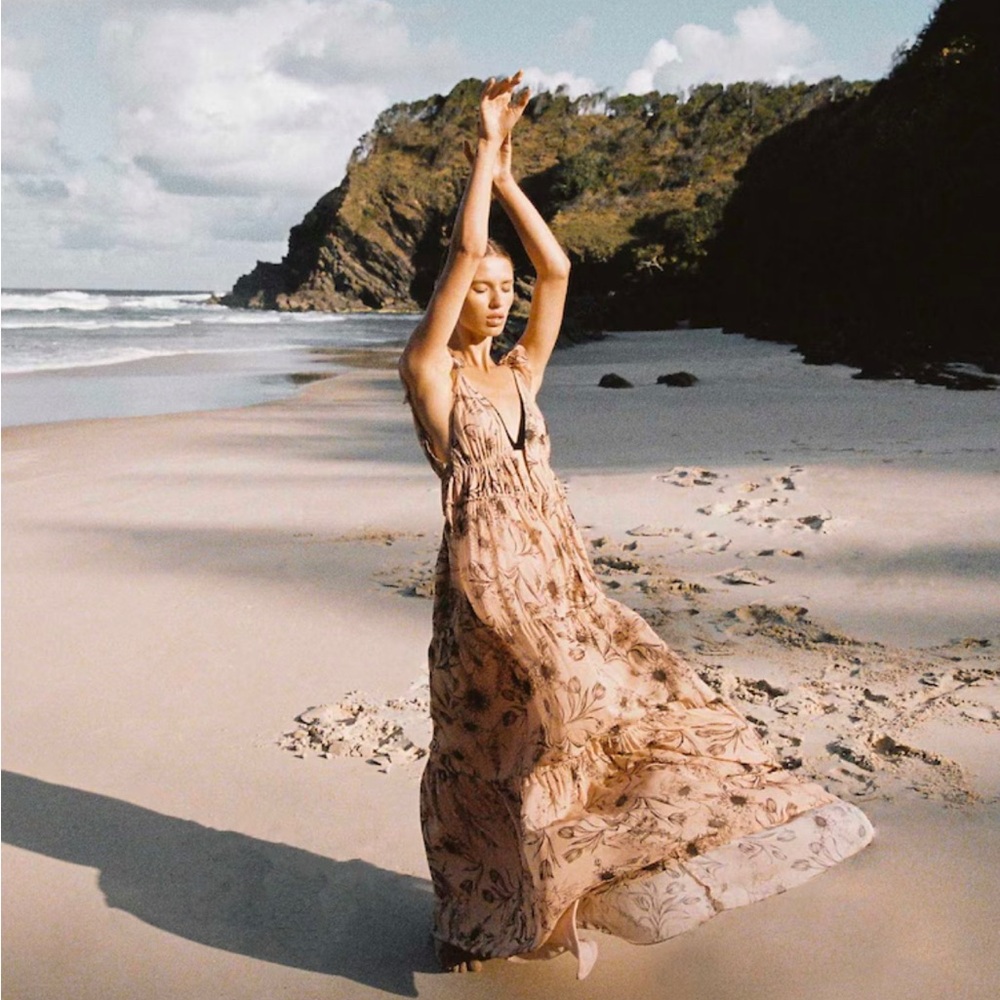 Reiss Peach Floral Printed Maxi Dress in Blush